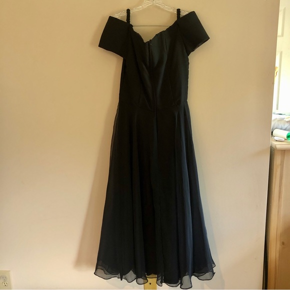 Vintage ‘90s Black Bardot Neckline Tea-Length Gown - Picture 3 of 9